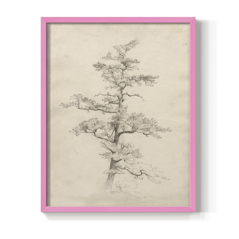 Croquis rétro C, reproduction encadrée - bois massif, H 21 po x l 17 po, Rose