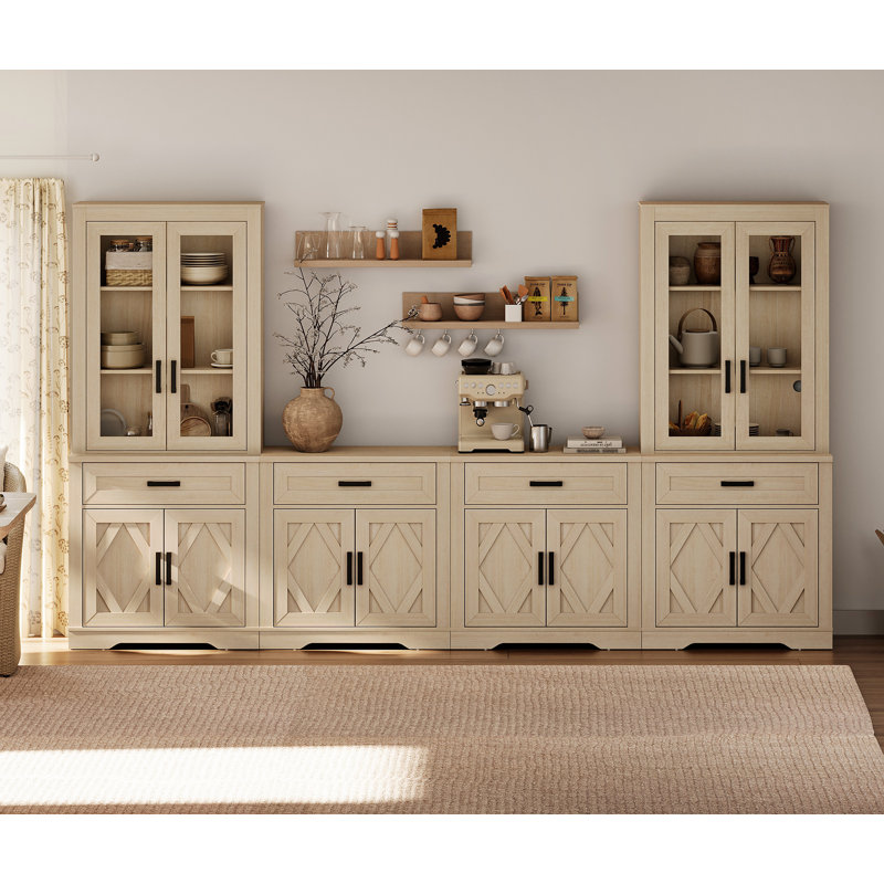 Glenford 4-In-1 73.3"H Tall Kitchen Pantry Storage Cabinet,Large Farmhouse Style Sideboard Buffet Cabinet Set Of 4 With Drawers And Shelves For Kitchen