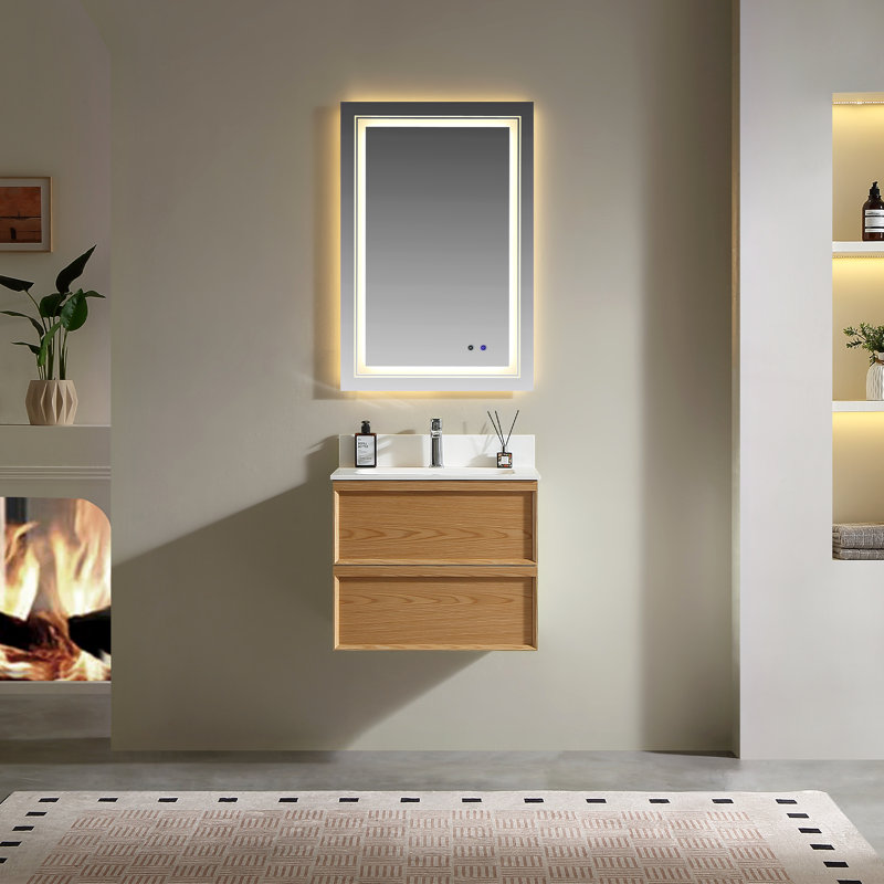 Meuble-lavabo mural de style Mid-Century flottant 24 po entièrement assemblé