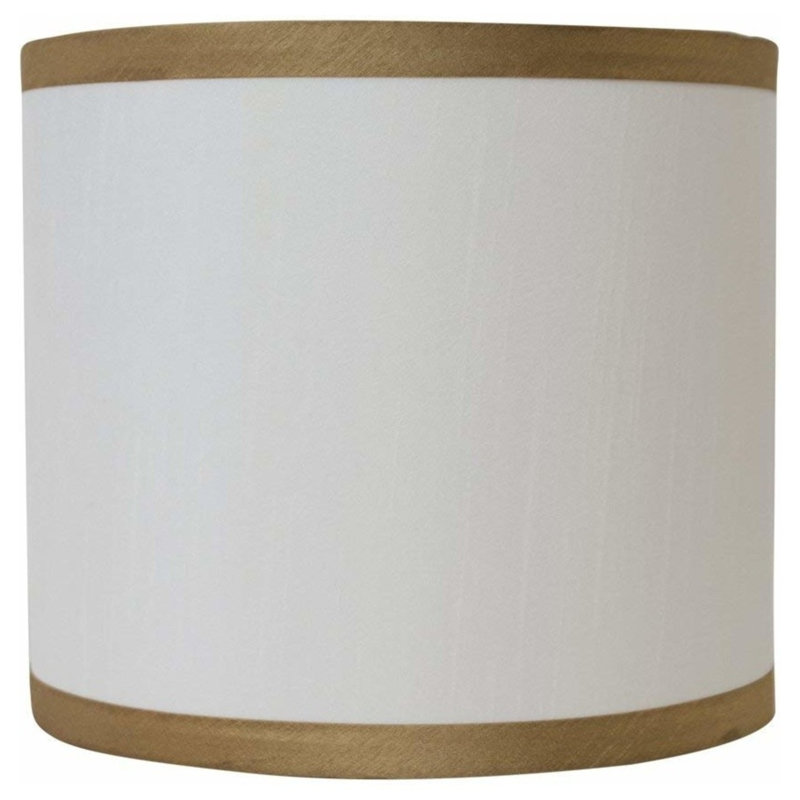 Abat-jour tambour (araignée), Blanc avec bordure dorée, H 10 po x l 10 po x P 10 po