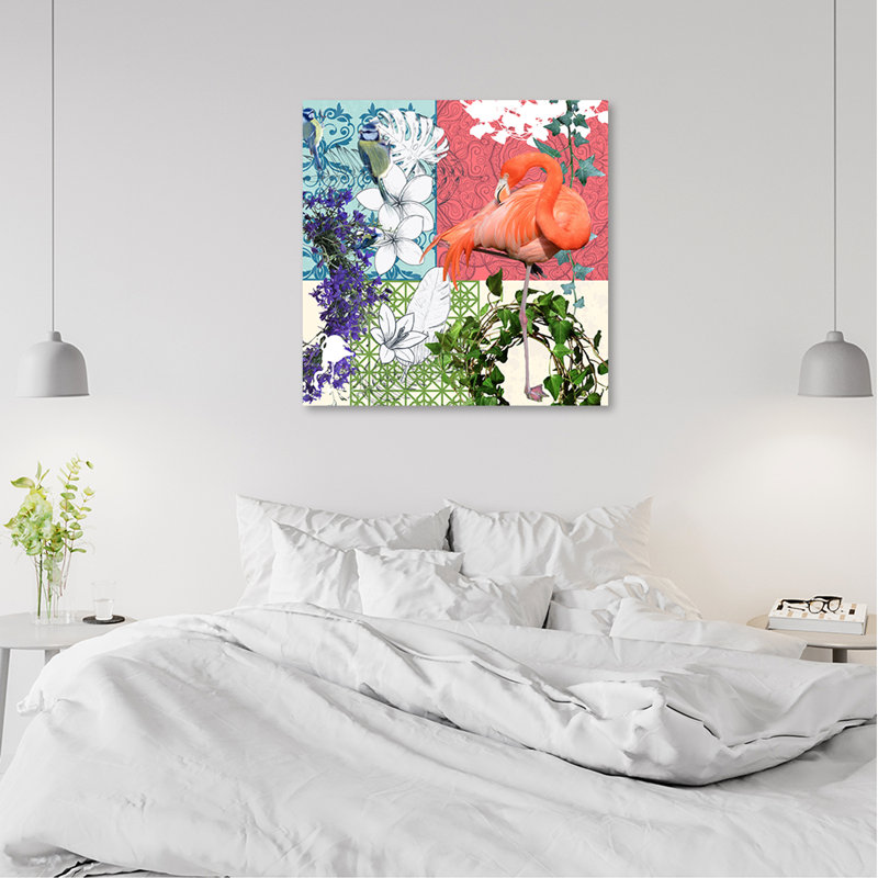 Picture, Flamingos And Birds Collage - No Frame Print on Canvas, 60cm H x 60cm W