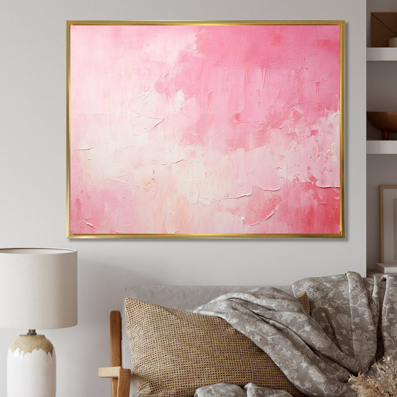 Gold and Pink Minimal Abstract River IV - Print, 24" H x 32" W x 1" D, Gold Floater Framed
