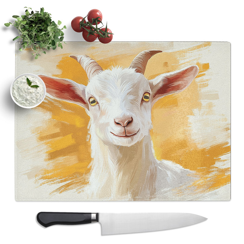 Cute Goat  Glass Chopping Board
