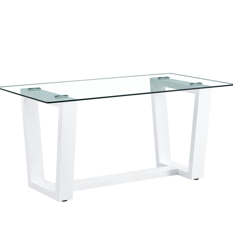 Elegant Rectangular Glass Dining Table With White , Adding A Classy Touch To Your Space Stylish 0.4" Tempered Top And Bracket For Chic Look