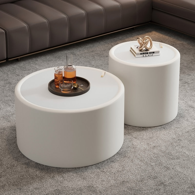 Table basse ronde blanche avec dessus en verre trempé, H 17,72 po x l 19,69 po x P 19,69 po