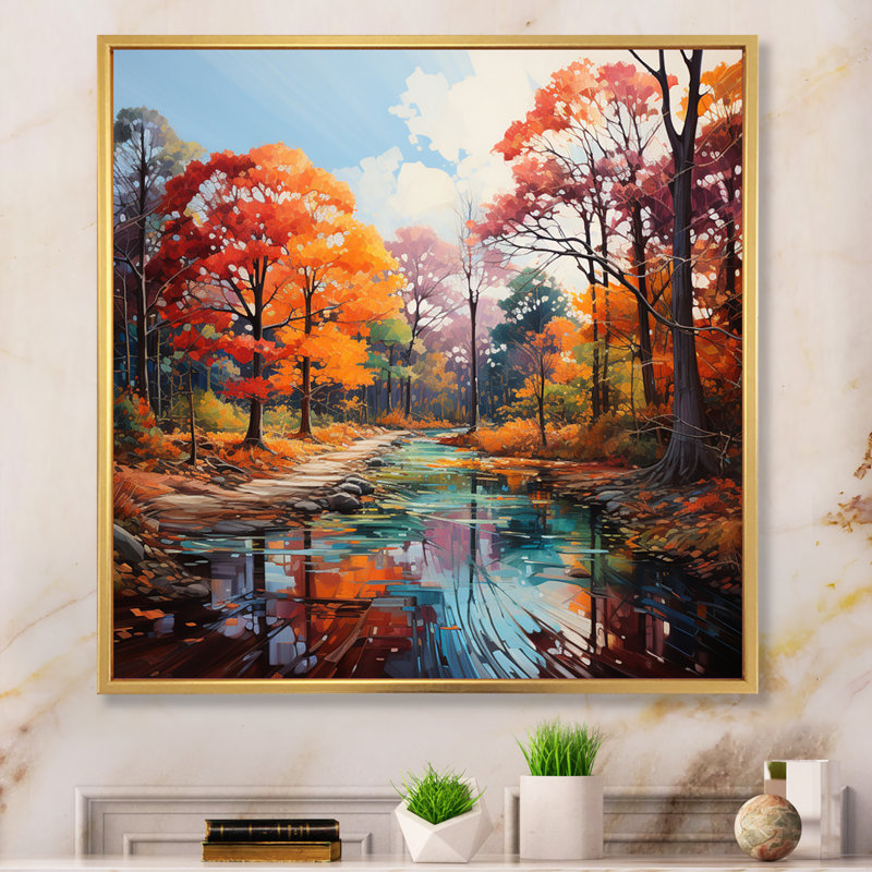 Germany Autumn In Orange II - Landscapes Wall Decor, Cadre flottant doré, H 24 po x l 24 po x P 1 po