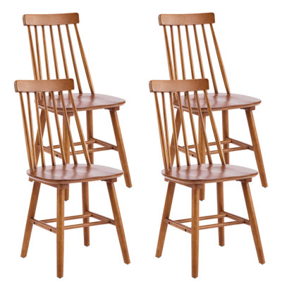 17.5" Wide Farmhouse Windsor Solid Wood Dining Chairs (Set of 4, Walnut)