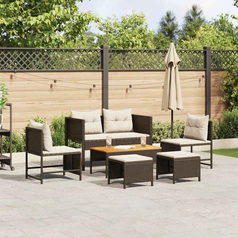 vidaXL Garden Sofa Set with Cushion Poly Rattan Furniture Outdoor Living, Cream, Brown