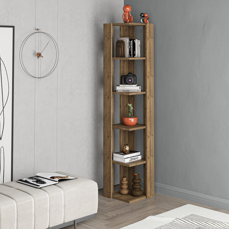 Nati Modern Corner Bookcase 5 Tiers | 34 x 34 x 161 cm | Space-Saving Design, Hitit