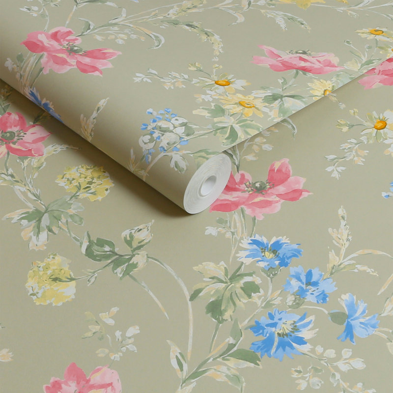 Laura Ashley - Papier peint Poppy Meadow Pale, Vert
