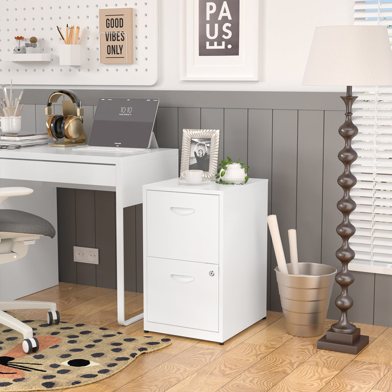 2 Drawer File Cabinet with Lock, White Filing Cabinets for Home Office, Metal Locking File Cabinet with Two Drawers, Light Duty File Storage Cabinet for Letter Size