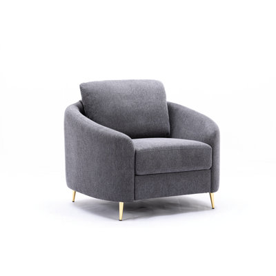 Chaise de style contemporain en lin gris avec siège à ressorts ensachés, coussins serrés et amovibles, structure intérieure en bois, pieds en métal avec finition, structure simple pour une installation simple, largeur de 39 po, profondeur de 34 po, hauteur de 35 po