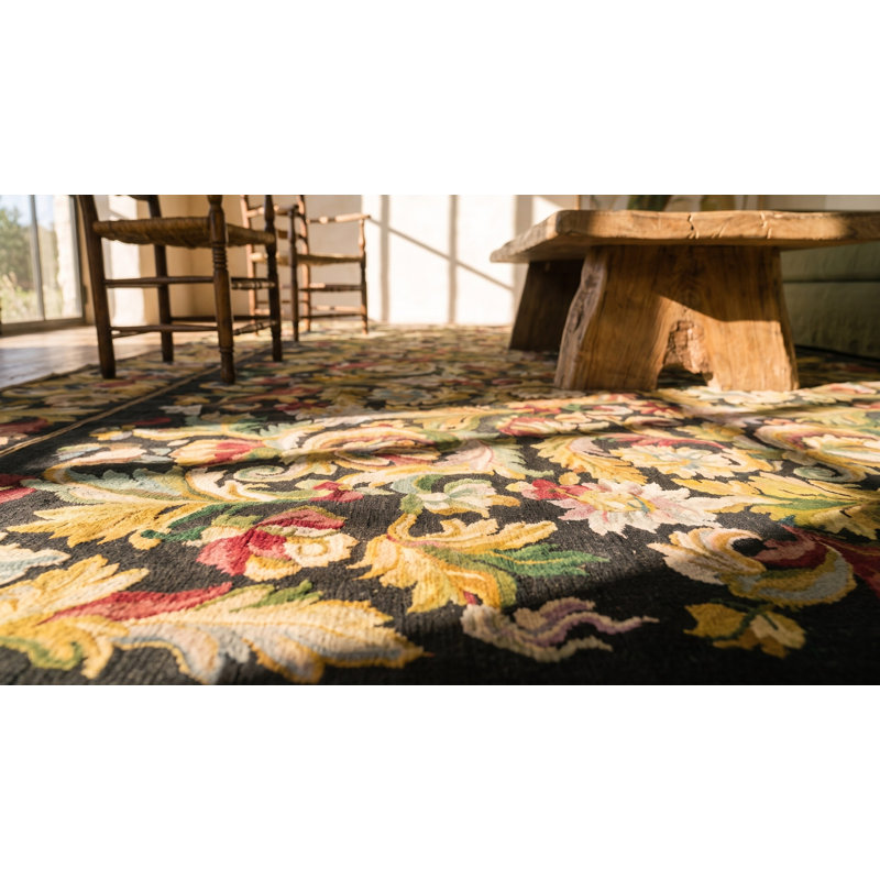 Tapis surdimensionné tissé à plat français à motif floral européen