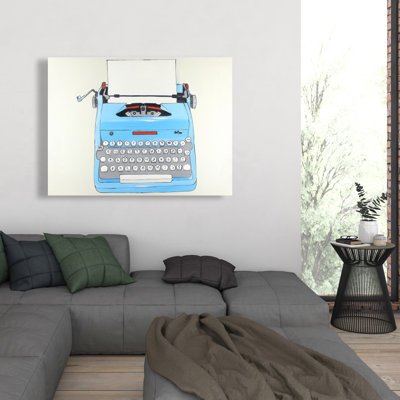 Blue Typewriter Machine | Vintage Canvas Home Decor