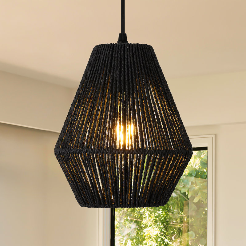 Temara 1-Light Rattan Plaited Pendant Chandeliers, Noir
