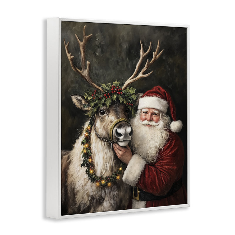 Père Noël et renne, estampe numérique, design par Arlington Prints, H 20 po x l 16 po