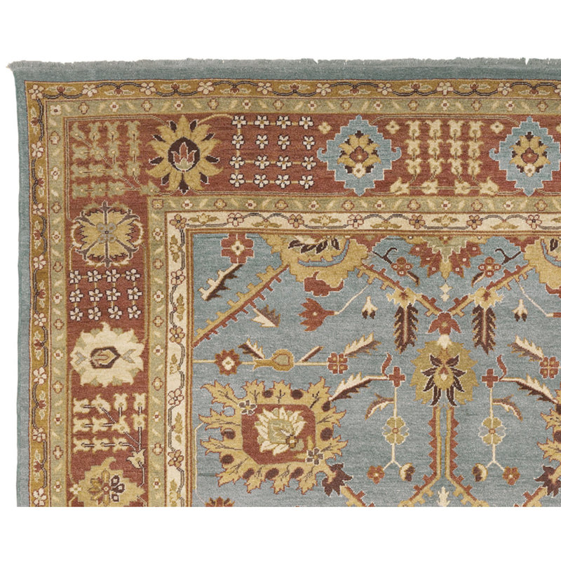 Wool Oriental Area Rug in Amber/Brown/Blue, Rectangle 4' x 6'
