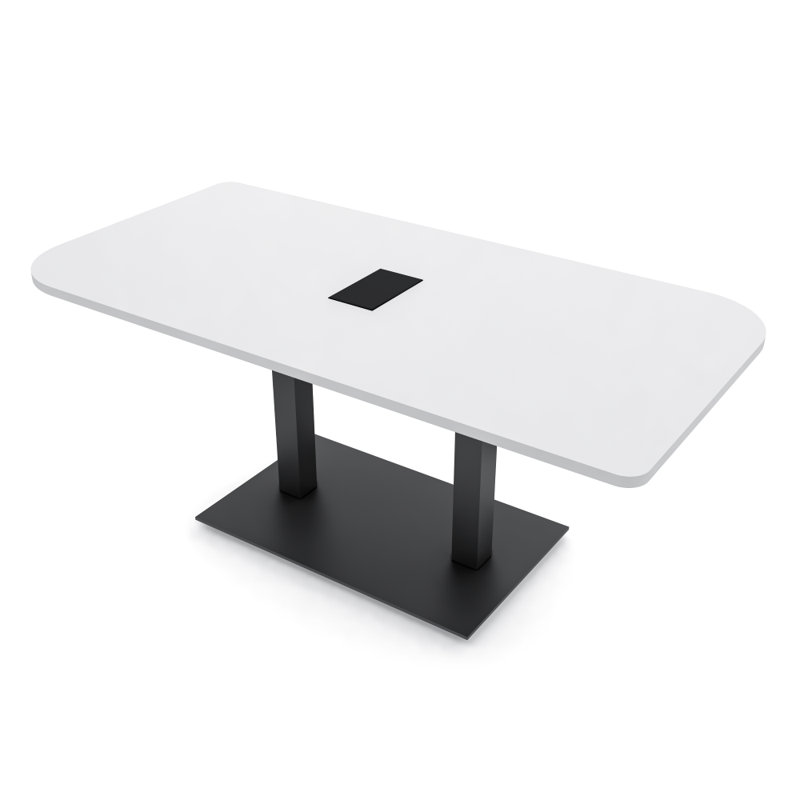 Table de conférence Ogren Duo avec double base en métal | Unité électrique, L 72 po x l 36 po, Blanc classique, Noir mat