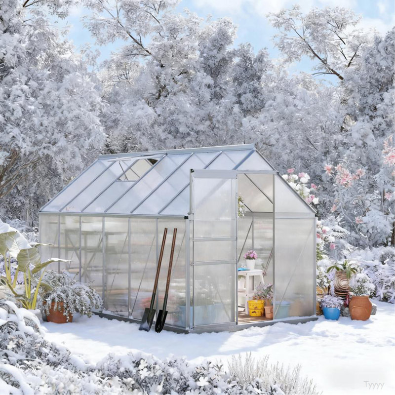 Serre avec cadre en aluminium argenté 12,3 'x P 6,2' x H 6,5 ', H 6,5 pi x l 12,3 pi x P 6,2 pi