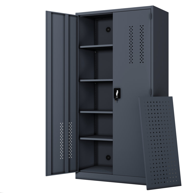 Armoire en acier 72,17 pouces avec 2 portes, 4 tablettes réglables et un intérieur gris pour les bureaux à domicile, les gymnases, les garages à haute résistance, grande capacité, à assembler rapidement