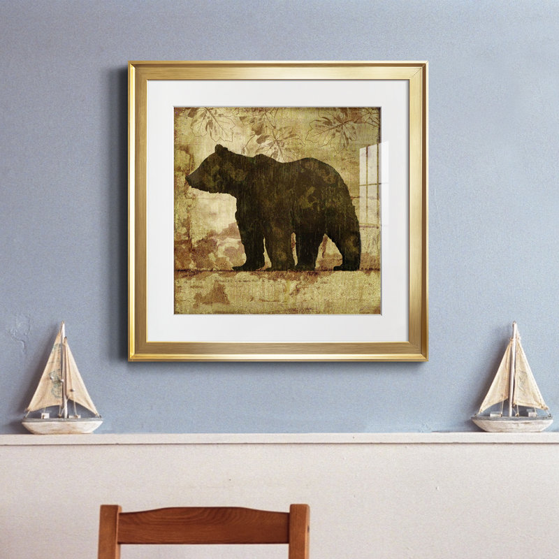 Ours champêtre - peinture encadrée, H 17,5 po x l 17,5 po x P 1,5 po, Papier encadré doré