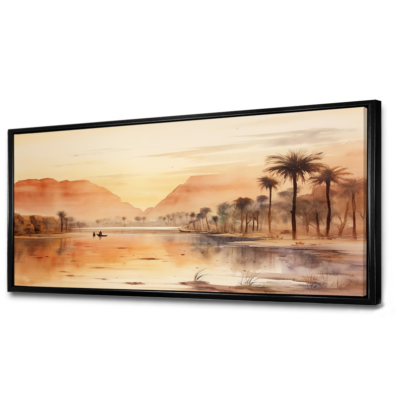 Ancienne rivière égyptienne, impression sur toile encadrée, Cadre flottant noir, H 28 po x l 60 po x P 1,5 po