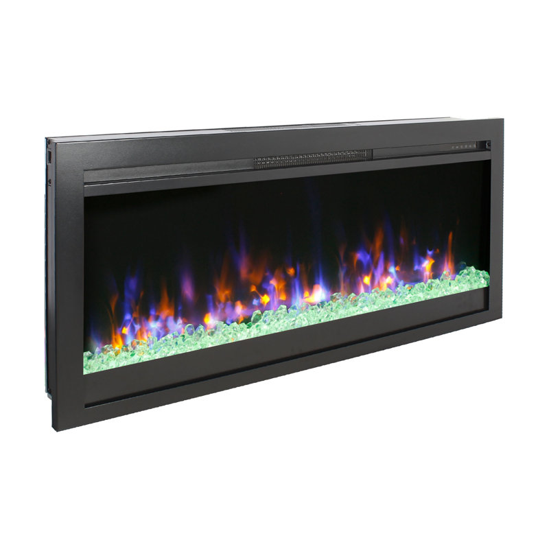 44 Inch In Wall Recessed Electric Fireplace With Remote And Multi Color Flame & Emberbed, Led Light Heater