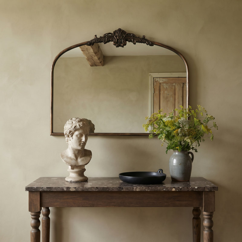 Miroir mural noir arqué baroque vintage français orné 32*24,4"