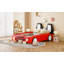 Lit plateforme simple en forme de voiture de course avec roues, rouge