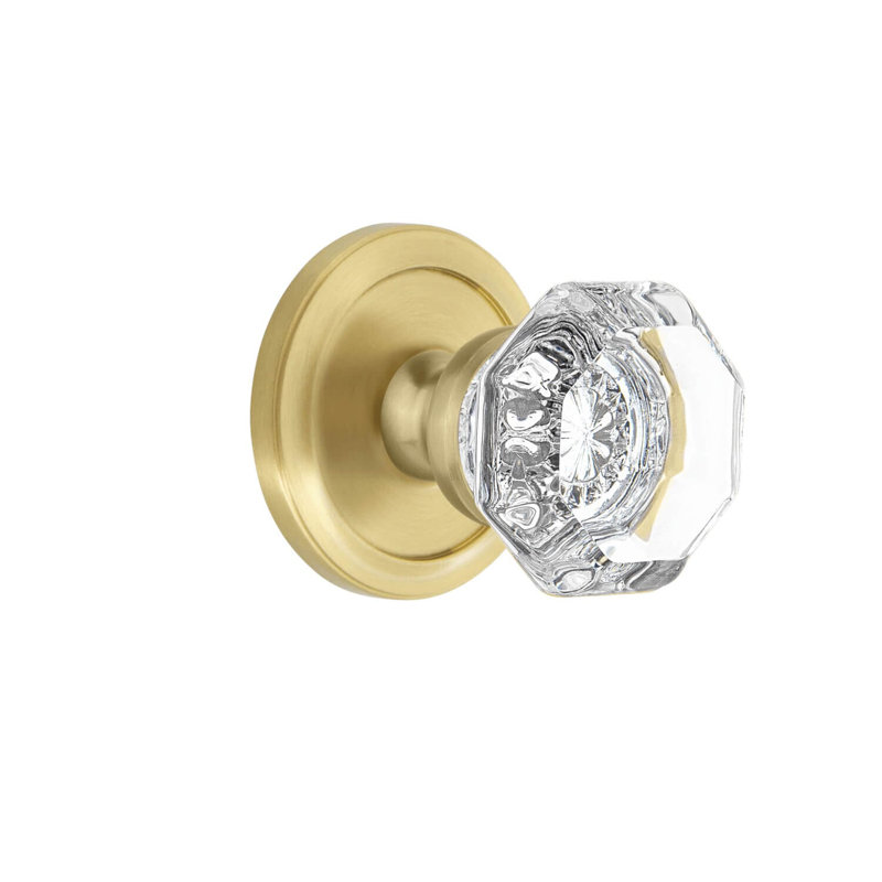 Bouton de porte Chambord avec rosette circulaire, 2 3/8", Intimité (lit et salle de bain), Laiton satiné