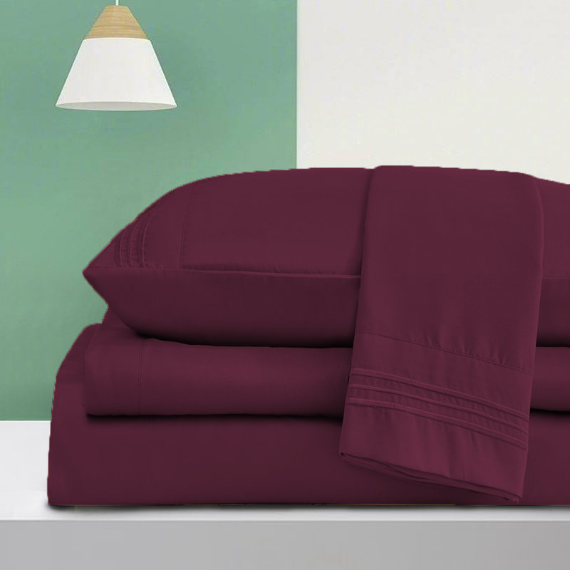 Ensemble de draps en rayonne de bambou , Aubergine, Ensemble de draps divisés très grand lit avec 2 