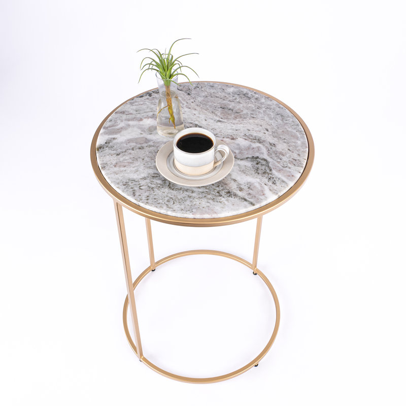 Nikelle Marble Top End Table, Sangrey, Gold