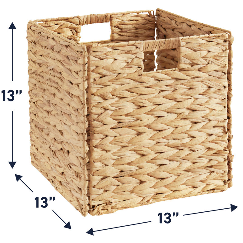 Ornavo Home Set of 8 Water Hyacinth Storage Cube Bin Basket, 13" x 13" x 13"