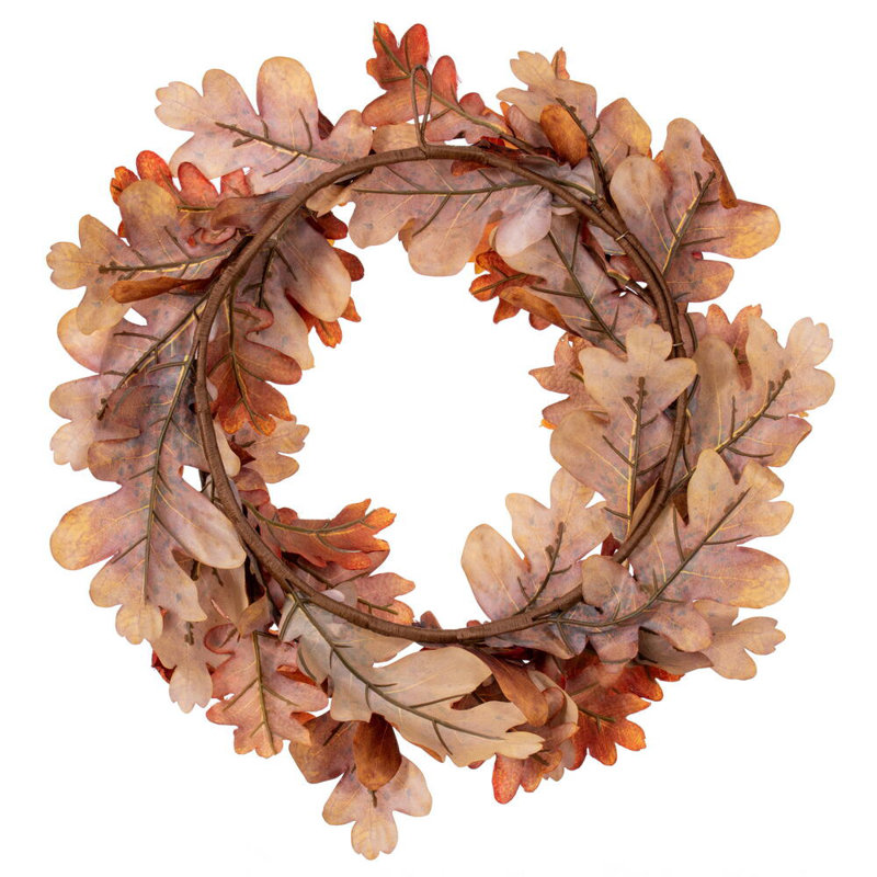 Vickerman 26" Orange Autumn Oak Leaf Wreath. It measures 26 by 14 inches.