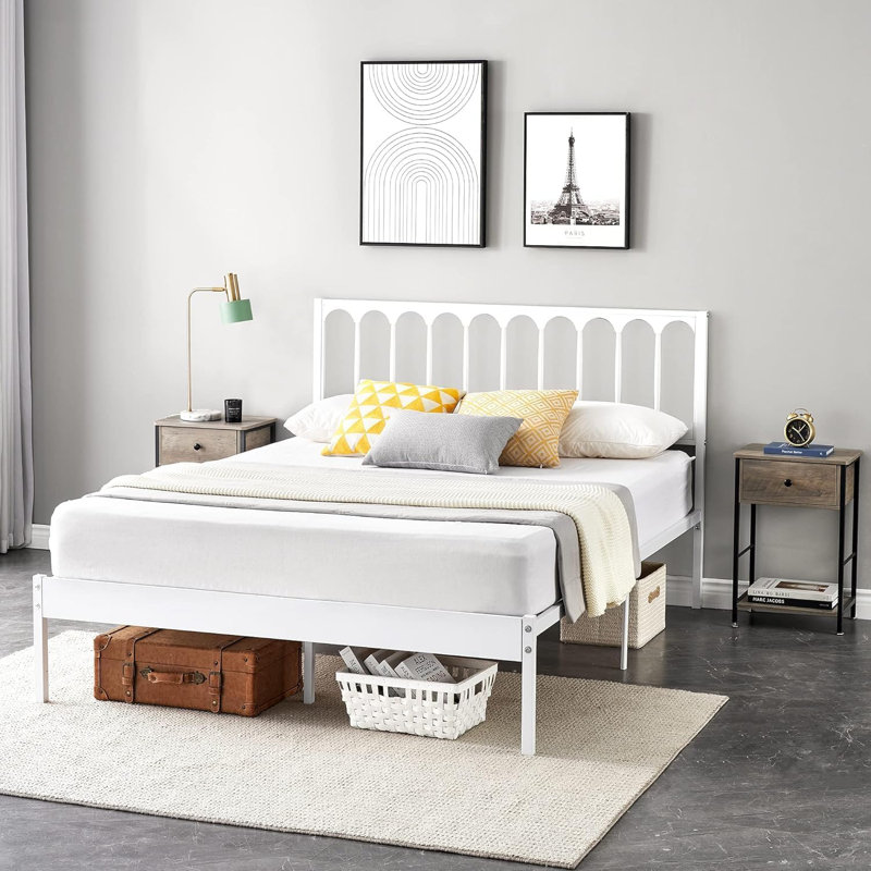 Solid Wood Slat Bed, Queen, White
