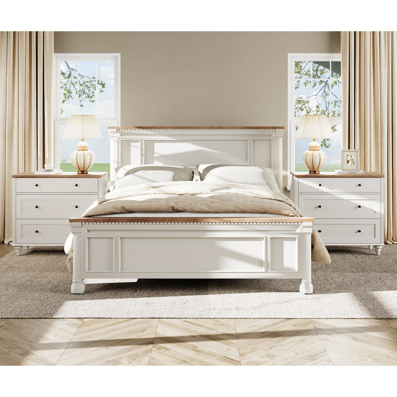 Scarlett Mid-Century Modern 3-Drawer Nightstand, White/Brown, Set of 2