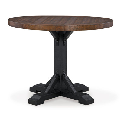 Becy Counter Height Dining Table, 48 Inch Round Brown Top, Black Base