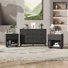 Ensemble de chambre à coucher 3 pièces, commode double 6 tiroirs l 47,2 po et ensemble de tables de chevet 2 tiroirs avec station de charge