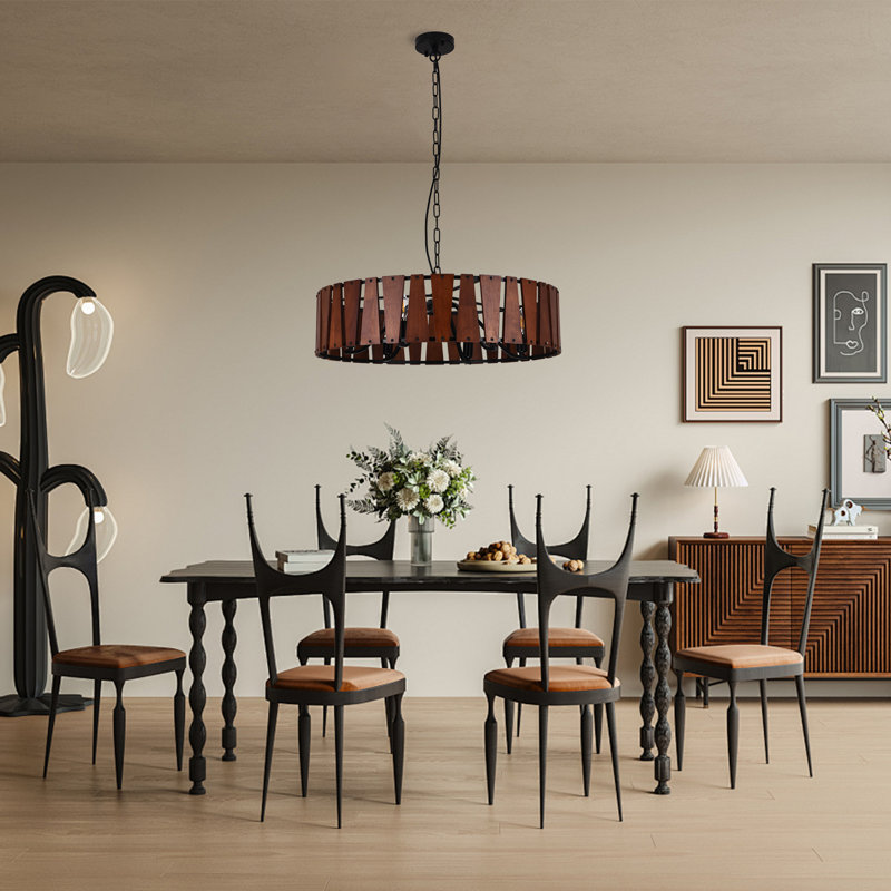 Treville 6 - Light  Wood  Drum Chandelier