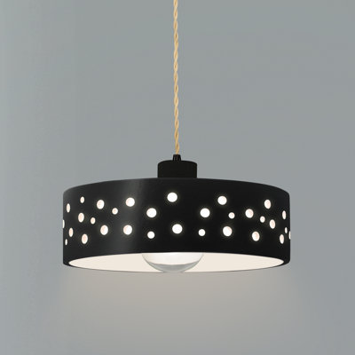 Luminaire suspendu 1 lumière Cierra - Noir brillant - Noir mat - DEL dédiée - Cordon torsadé beige