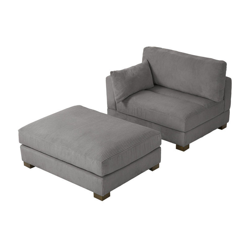 Bentura Oversized Upholstered Green Corduroy Modular Chaise Lounge with Armrests & Throw Pillows, Left Hand Facing, Green