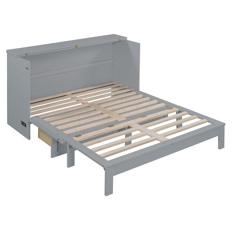 Grand lit escamotable avec grands tiroirs, Gris, Grand lit