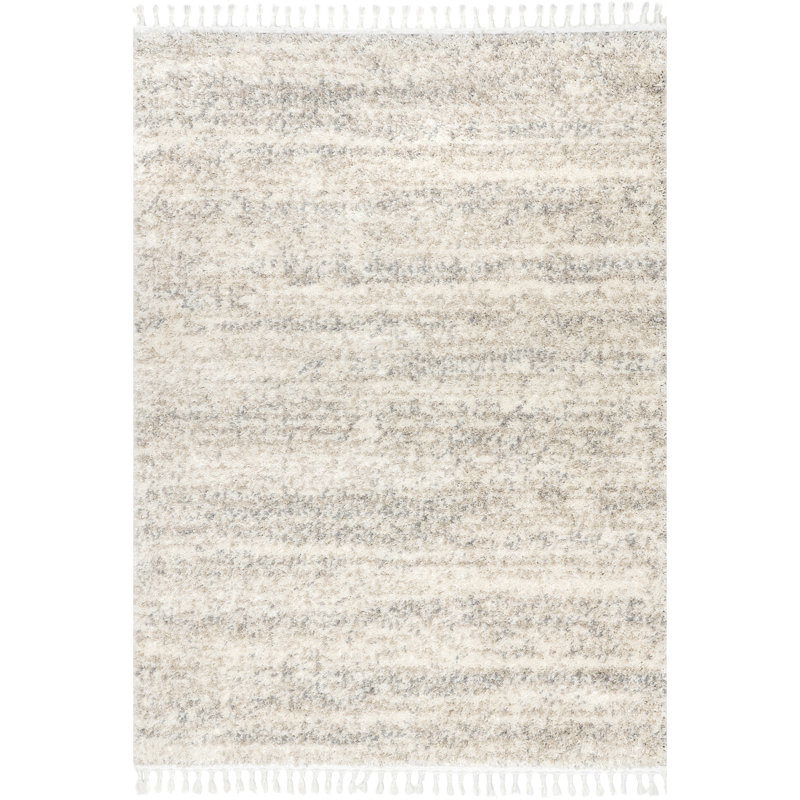 Makenna Performance Solid Shag Light Gray/Beige/Ivory Rug, Rectangle 5'3" x 7'7"