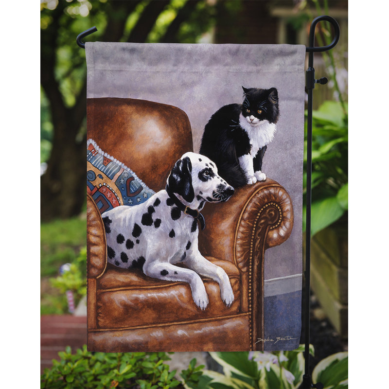 Drapeau de jardin dalmatien avec chat, H 15 po x l 11 po