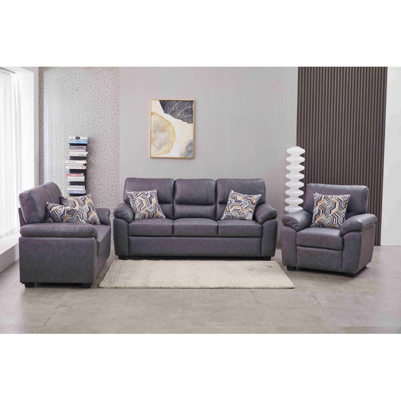 Ensemble de salon en similicuir 3 pièces, Gris foncé