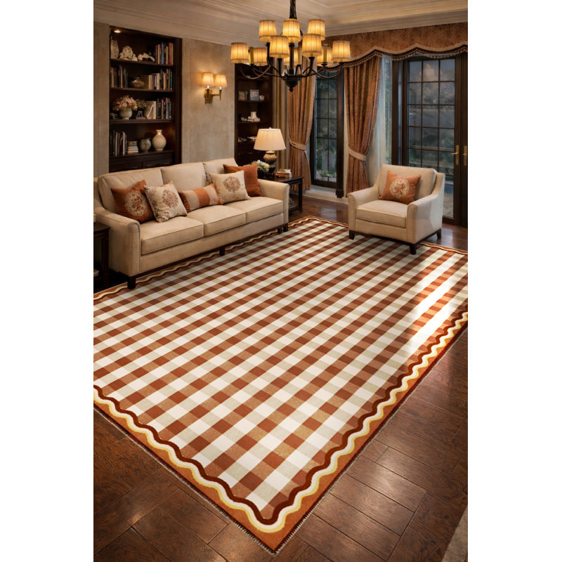 Tapis brun tissé à carreaux lavables Mosso, 4'7" x 6'7"
