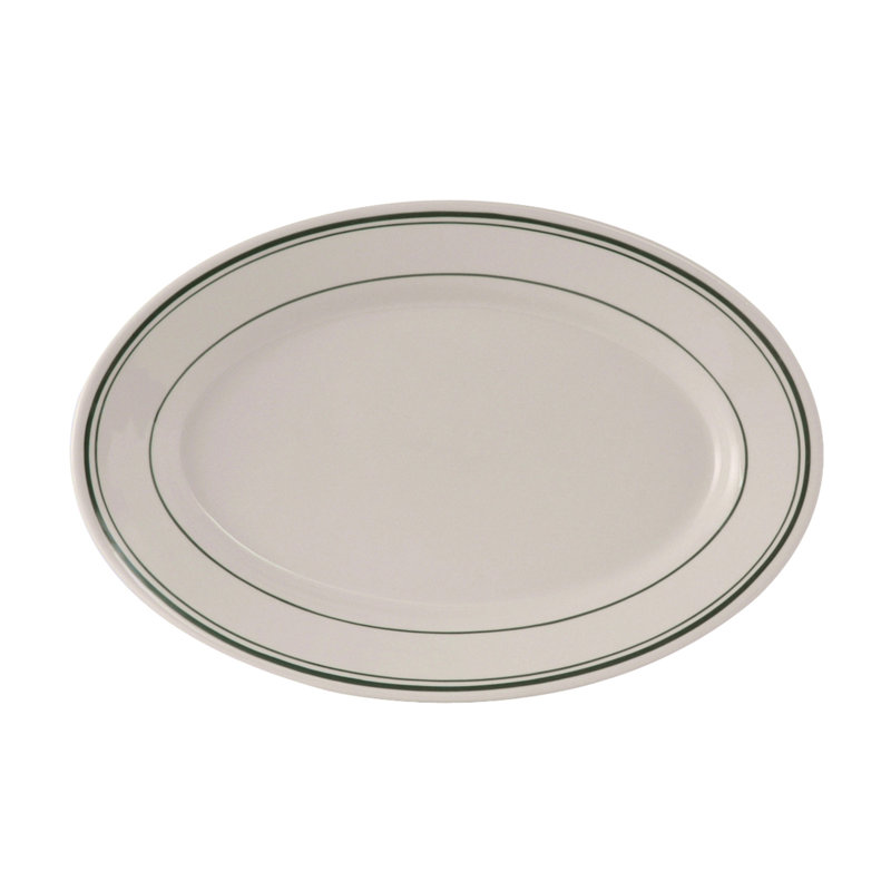 Tuxton Green Bay Ceramic Platter, 0.75" H x 13.5" W x 8" D