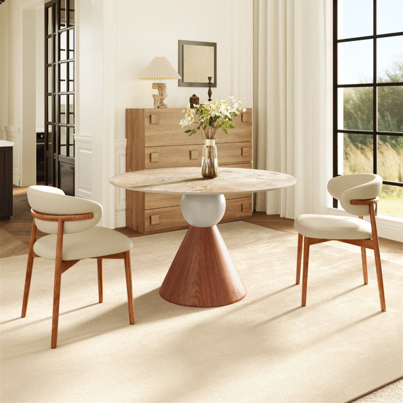 Ensemble de table et de chaises de salle à manger en pierre frittée de style bistro pour 2 à 8 personnes., Crème, 3