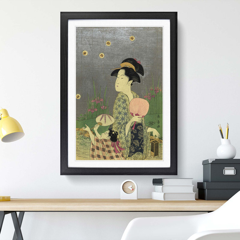Hotarugari by Eishosai Choki - Framed Print, 36cm H x 27cm W x 2cm D, Black Framed
