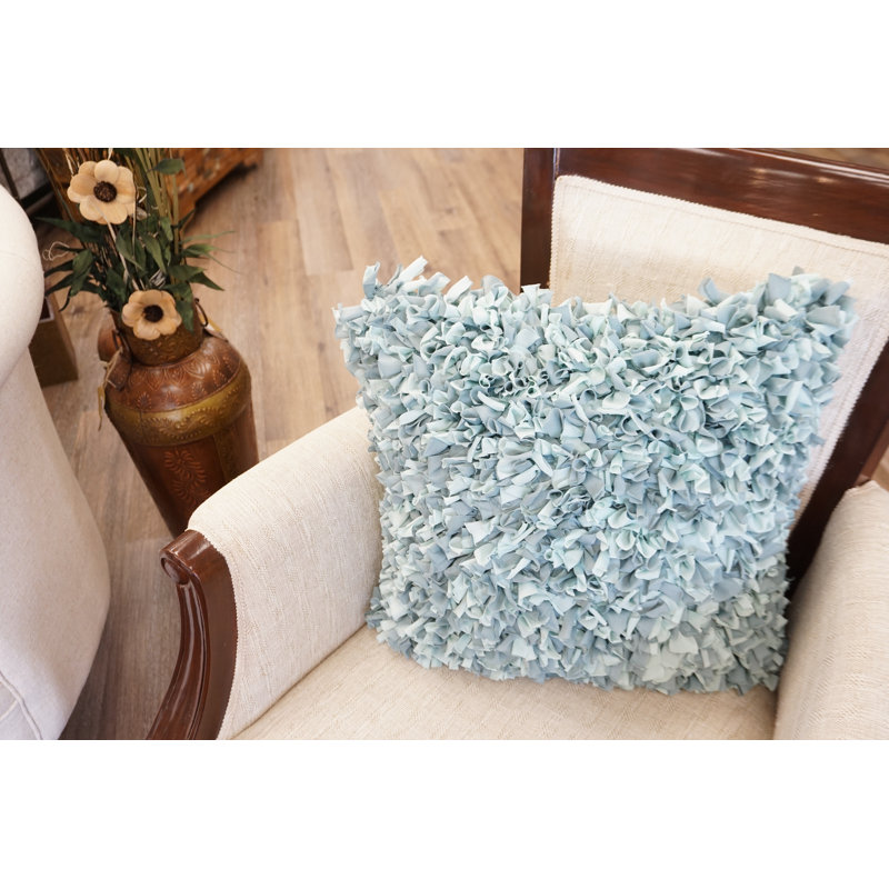 Cotton Blend Reversible Throw Pillow, Light Blue